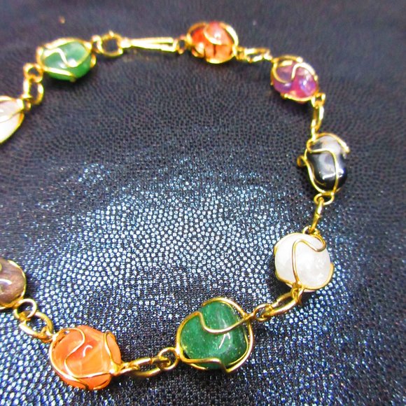 Chakra Gemstone Gold Wire Wrapped Nugget Bracelet Healing Semi Precious Natural - Picture 2 of 5